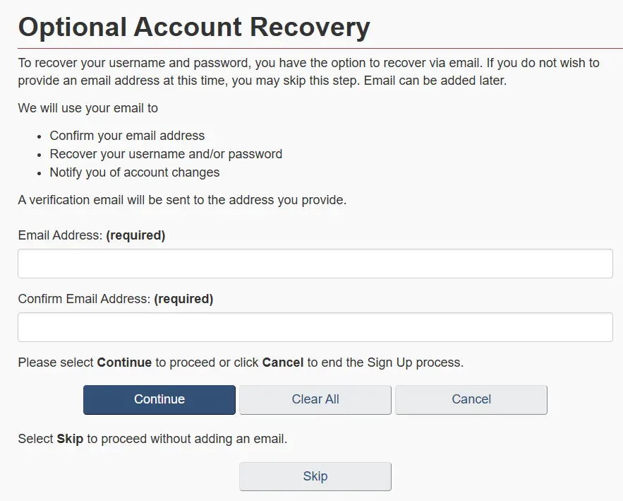 Optional Account Recovery Options of GCkey